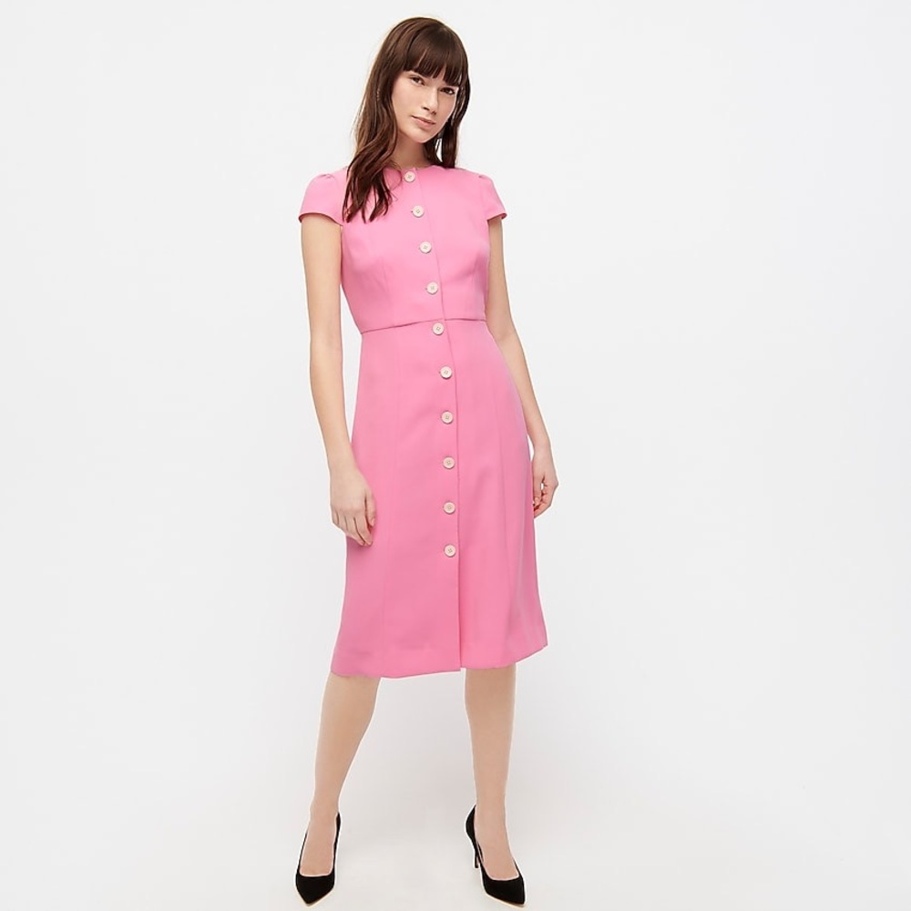 J. Crew Button Front Cap Sleeve Dress Pink